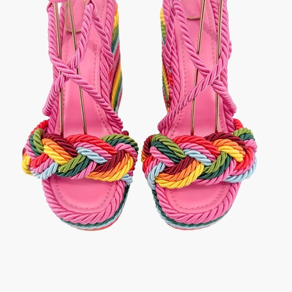 Valentino Garavani Torchon Rainbow Wedge Sandals EU 36 US 6 Rockstud Braided - Picture 3 of 13